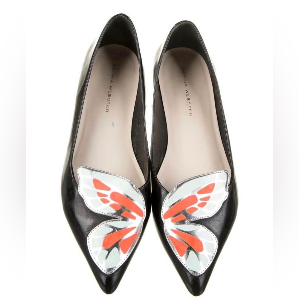 Sophia Webster Black Leather Butterfly Flats shoes 37.5